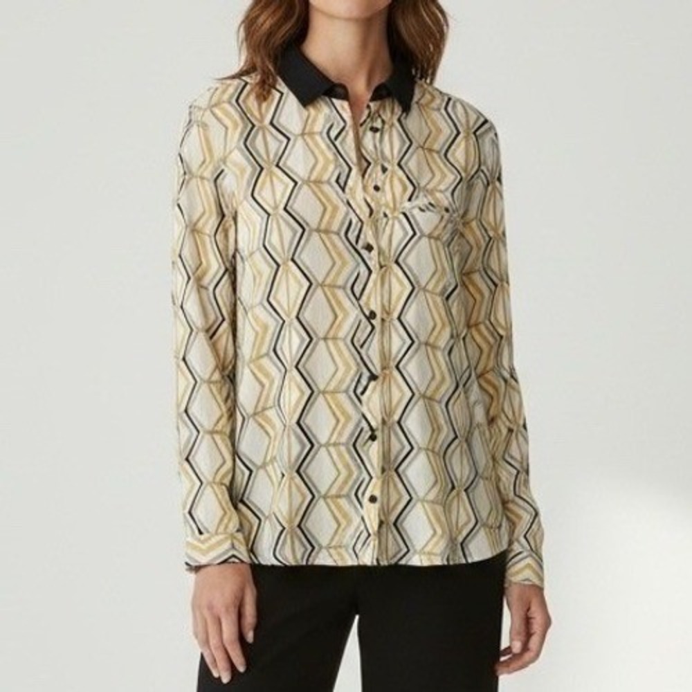 Zara Basic Geometric Print Button Down Long Sleev… - image 1